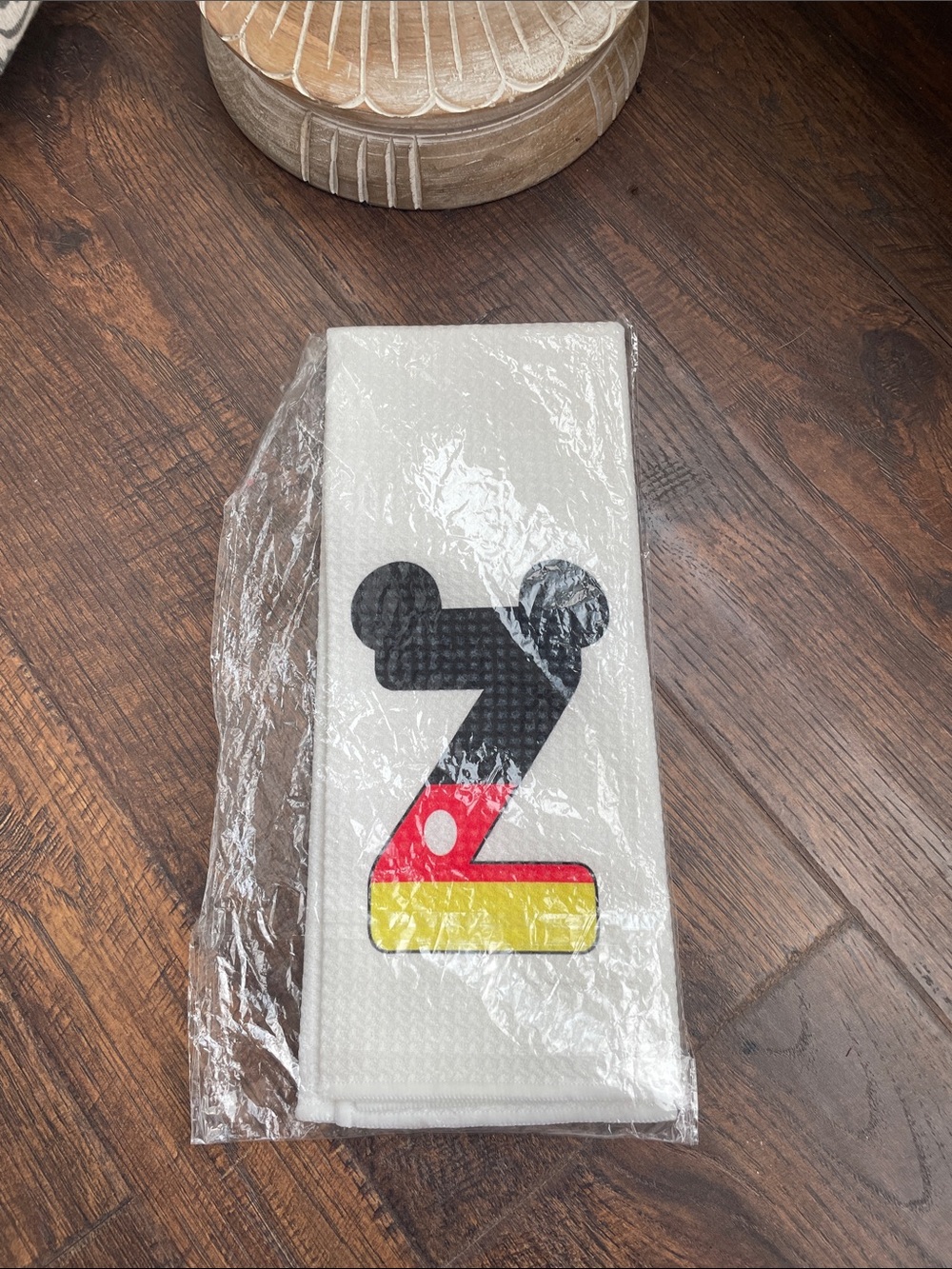 White Alphabet 'Z' with Black, Red & Yellow Mickey Mouse Print Hand Towel
